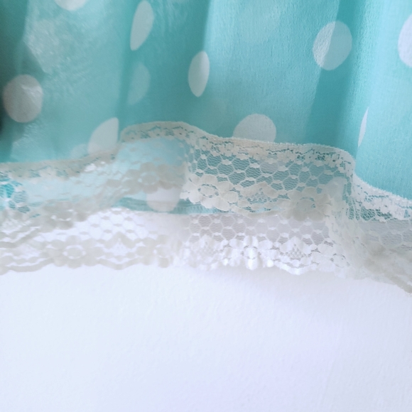 Turquoise Polka Dot Lace Flowy Blouse Tank Boho - Picture 5 of 5